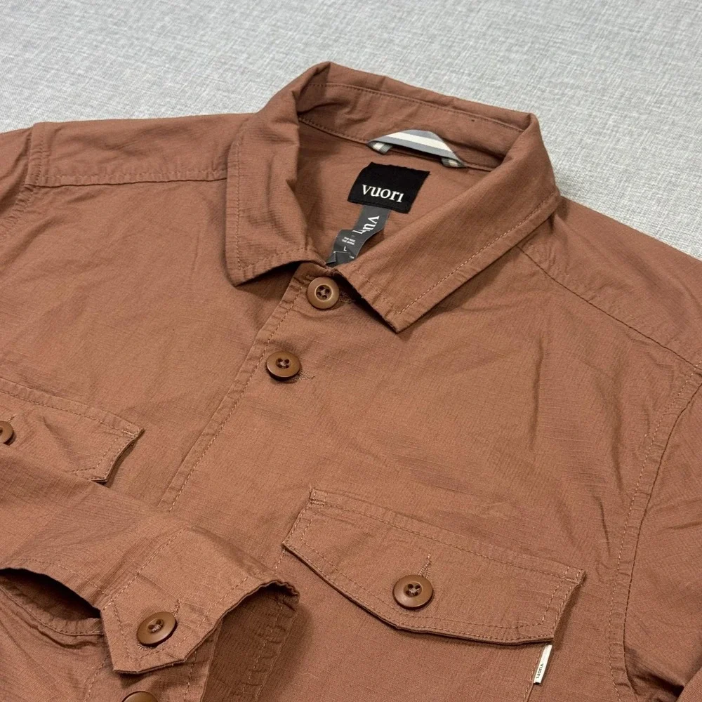 Vuori Ripstop Button Jacket Mens L Brown Cotton Spandex Two Pocket Long Sleeve